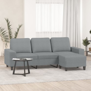 vidaXL Καναπές Τριθέσιος Αν. Γκρι Υφασμάτινος με Υποπόδιο 214x77x80cm 1 τεμ.