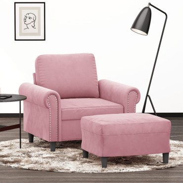 vidaXL Πολυθρόνα Ροζ Βελούδινη με Υποπόδιο 92x77x80cm 1 τεμ. Γωνιακός