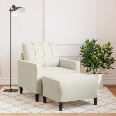 vidaXL Πολυθρόνα Κρεμ Βελούδινη με Υποπόδιο 77x77x80cm 1 τεμ. Γωνιακός