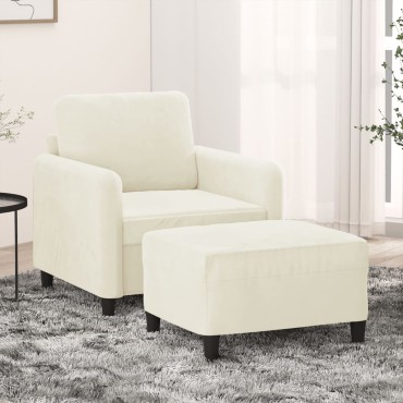 vidaXL Πολυθρόνα Κρεμ Βελούδινη με Υποπόδιο 78x77x80cm 1 τεμ. Γωνιακός