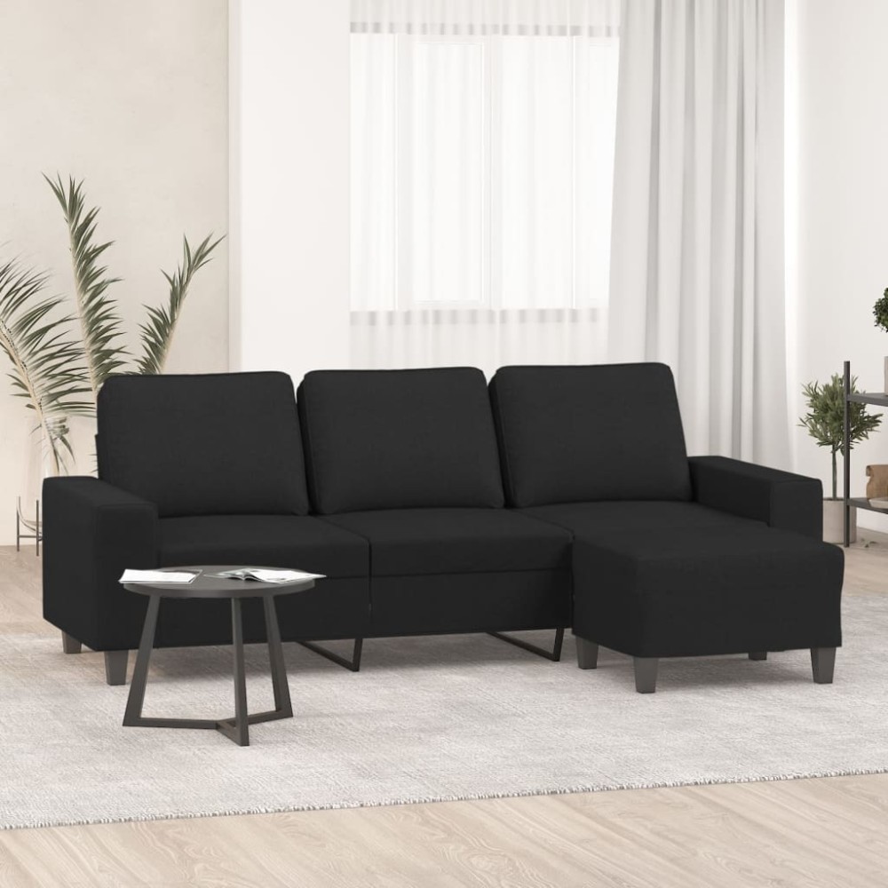 vidaXL Καναπές Τριθέσιος Μαύρος Υφασμάτινος με Υποπόδιο 214x77x80cm 1 τεμ. vidaXL Καναπές Τριθέσιος Μαύρος Υφασμάτινος με Υποπόδιο 214x77x80cm 1 τεμ.
