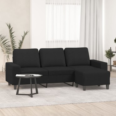 vidaXL Καναπές Τριθέσιος Μαύρος Υφασμάτινος με Υποπόδιο 214x77x80cm 1 τεμ.