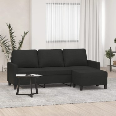 vidaXL Καναπές Τριθέσιος Μαύρος Υφασμάτινος με Υποπόδιο 198x77x80cm 1 τεμ.