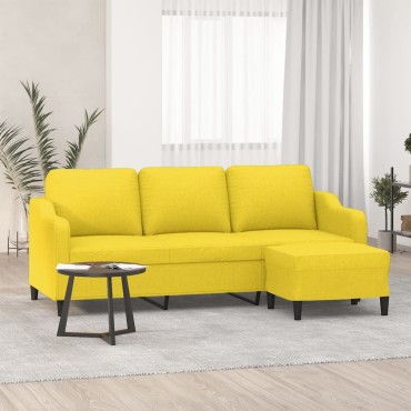 vidaXL Καναπές Τριθέσιος Ανοιχτό Κίτρινο Υφασμάτινος Υποπόδιο 198x77x80cm 1 τεμ.