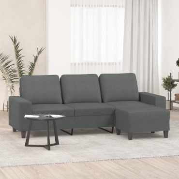 vidaXL Καναπές Τριθέσιος Σκούρο Γκρι Υφασμάτινος με Υποπόδιο 214x77x80cm 1 τεμ.