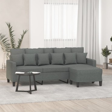 vidaXL Καναπές Τριθέσιος Σκούρο Γκρι Υφασμάτινος με Υποπόδιο 198x77x80cm 1 τεμ.