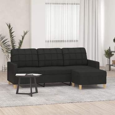 vidaXL Καναπές Τριθέσιος Μαύρος Υφασμάτινος με Υποπόδιο 198x77x80cm 1 τεμ.