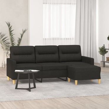 vidaXL Καναπές Τριθέσιος Μαύρος Υφασμάτινος με Υποπόδιο 198x77x80cm 1 τεμ.