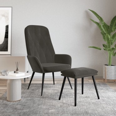 vidaXL Πολυθρόνα Relax με Υποπόδιο Σκούρο Γκρι Βελούδινη 70x77x98cm 1 τεμ.