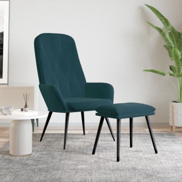 vidaXL Πολυθρόνα Relax Μπλε Βελούδινη με Υποπόδιο 70x77x98cm 1 τεμ.