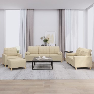 vidaXL Σετ Σαλονιού 4 τεμ. Κρεμ Υφασμάτινο με Μαξιλάρια 78x77x80cm  Διθέσιος Τριθέσιος