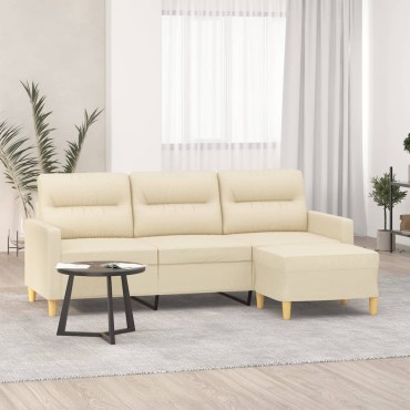vidaXL Καναπές Τριθέσιος Κρεμ από Υφασμάτινος με Υποπόδιο 198x77x80cm 1 τεμ.