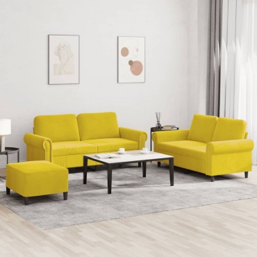 vidaXL Σετ Σαλονιού 3 τεμ. Κίτρινο από Βελούδο με Μαξιλάρια 70x55x41cm  Διθέσιος