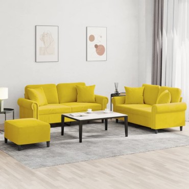 vidaXL Σαλόνι Σετ 3 τεμ. Κίτρινο από Βελούδο με Μαξιλάρια 70x55x41cm  Διθέσιος