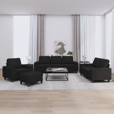 vidaXL Σετ Καναπέ 4 τεμ. Μαύρη Υφασμάτινη 94x77x80cm  Διθέσιος Τριθέσιος