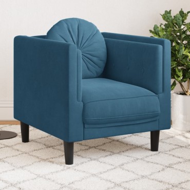 vidaXL Πολυθρόνα Μπλε Βελούδινη με Μαξιλάρι 71x77x70cm 1 τεμ. Γωνιακός