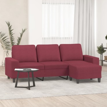 vidaXL Καναπές Τριθέσιος Μπορντό Υφασμάτινος με Υποπόδιο 214x77x80cm 1 τεμ.