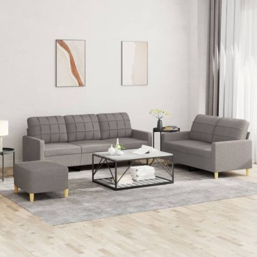 vidaXL Πολυθρόνες Σετ 3 τεμ. Taupe από Ύφασμα με Μαξιλάρια 138x77x80cm  Διθέσιος Τριθέσιος