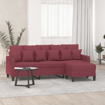 vidaXL Καναπές Τριθέσιος Μπορντό Υφασμάτινος με Υποπόδιο 198x77x80cm 1 τεμ.