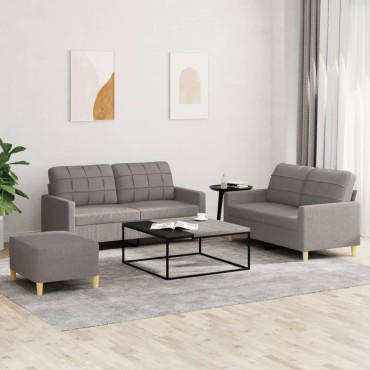 vidaXL Πολυθρόνες Σετ 3 τεμ. Taupe από Ύφασμα με Μαξιλάρια 138x77x80cm  Διθέσιος