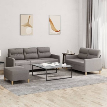 vidaXL Πολυθρόνες Σετ 3 τεμ. Taupe από Ύφασμα με Μαξιλάρια 138x77x80cm  Διθέσιος Τριθέσιος