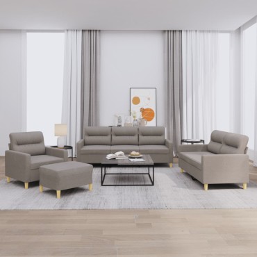 vidaXL Πολυθρόνες Σετ 4 τεμ. Taupe από Ύφασμα με Μαξιλάρια 78x77x80cm  Διθέσιος Τριθέσιος