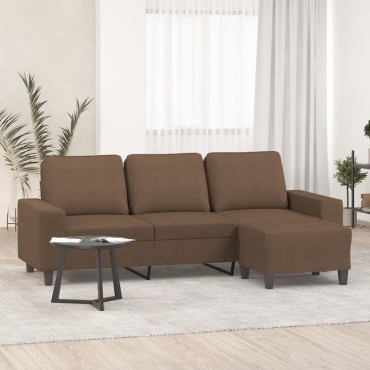 vidaXL Καναπές Τριθέσιος Καφέ από Υφασμάτινος με Υποπόδιο 214x77x80cm 1 τεμ.