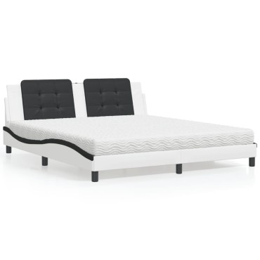 vidaXL Κρεβάτι με Στρώμα Μαύρο/Λευκό 180x200 εκ. από Συνθετικό Δέρμα