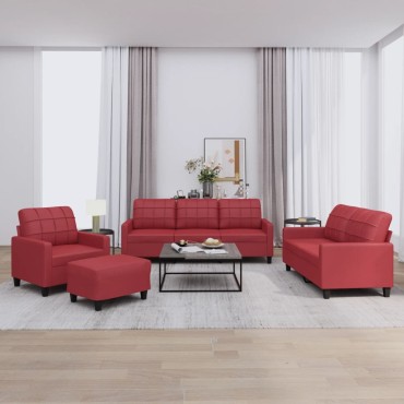 vidaXL Σαλόνι Σετ 4 τεμ. Μπορντό Συνθετικό Δέρμα με Μαξιλάρια 78x77x80cm  Διθέσιος Τριθέσιος