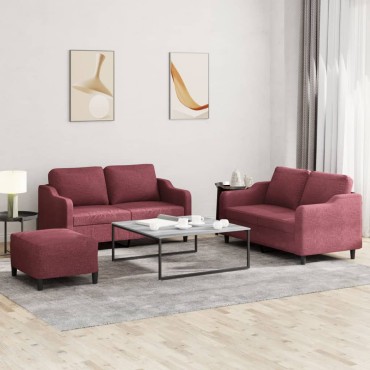 vidaXL Πολυθρόνες Σετ 3 τεμ. Μπορντό από Ύφασμα με Μαξιλάρια 138x77x80cm  Διθέσιος