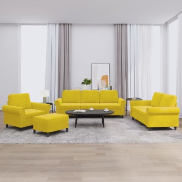 vidaXL Σαλόνι Σετ 4 τεμ. Κίτρινο από Βελούδο με Μαξιλάρια 92x77x80cm  Διθέσιος Τριθέσιος