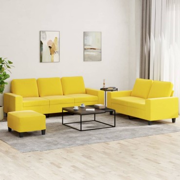 vidaXL Σετ Σαλονιού 3 τεμ. Αν. Κίτρινο Υφασμάτινο 154x77x80cm  Διθέσιος Τριθέσιος