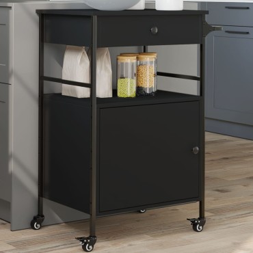 vidaXL Τρόλεϊ Κουζίνας Μαύρο 56x43x89,5cm από Επεξεργασμένο Ξύλο 1 τεμ.