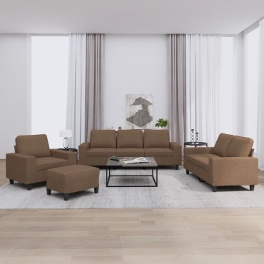 vidaXL Καναπές 4 τεμ. Καφέ ύφασμα 94x77x80cm  Διθέσιος Τριθέσιος