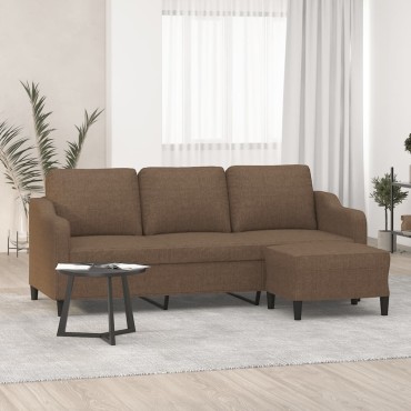 vidaXL Καναπές Τριθέσιος Καφέ από Υφασμάτινος με Υποπόδιο 198x77x80cm 1 τεμ.