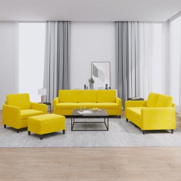 vidaXL Σαλόνι Σετ 4 τεμ. Κίτρινο από Βελούδο 78x77x80cm  Διθέσιος Τριθέσιος