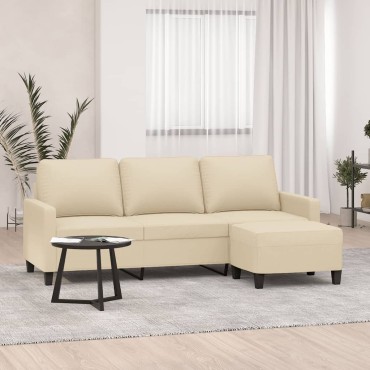 vidaXL Καναπές Τριθέσιος Κρεμ από Υφασμάτινος με Υποπόδιο 198x77x80cm 1 τεμ.