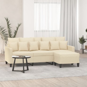 vidaXL Καναπές Τριθέσιος Κρεμ από Υφασμάτινος με Υποπόδιο 198x77x80cm 1 τεμ.