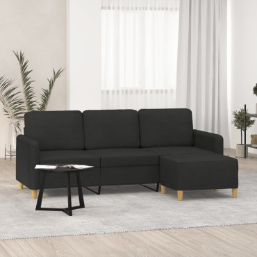 vidaXL Καναπές Τριθέσιος Μαύρος Υφασμάτινος με Υποπόδιο 198x77x80cm 1 τεμ.