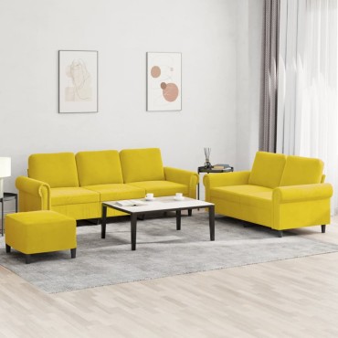 vidaXL Σετ Σαλονιού 3 τεμ. Κίτρινο από Βελούδο με Μαξιλάρια 60x50x41cm  Διθέσιος Τριθέσιος