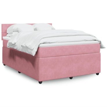 vidaXL Κρεβάτι Boxspring με Στρώμα Ροζ 160x200cm Βελούδινο 1 τεμ. - Διπλό