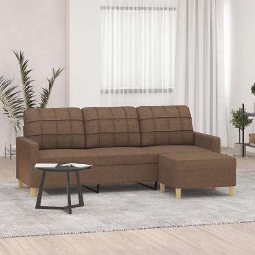 vidaXL Καναπές Τριθέσιος Καφέ από Υφασμάτινος με Υποπόδιο 198x77x80cm 1 τεμ.