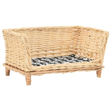 vidaXL Καλάθι Σκύλου με Μαξιλάρι 50x33x30 εκ. από Φυσικό Ξύλο Ιτιάς