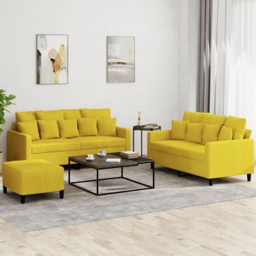 vidaXL Σετ Σαλονιού 3 τεμ. Κίτρινο από Βελούδο με Μαξιλάρια 138x77x80cm  Διθέσιος
