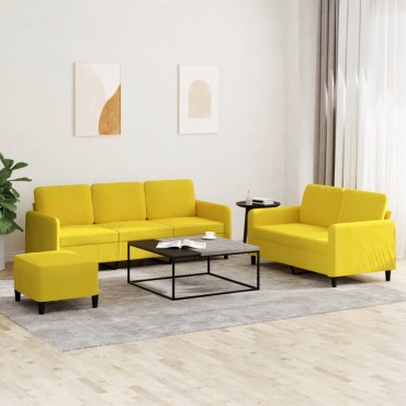 vidaXL Σετ Σαλονιού 3 τεμ. Κίτρινο από Βελούδο 138x77x80cm  Διθέσιος Τριθέσιος