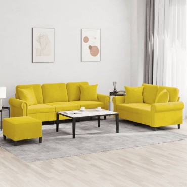 vidaXL Σαλόνι Σετ 3 τεμ. Κίτρινο από Βελούδο με Μαξιλάρια 60x50x41cm  Διθέσιος Τριθέσιος