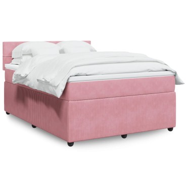 vidaXL Κρεβάτι Boxspring με Στρώμα Ροζ 160x200cm Βελούδινο 1 τεμ. - Διπλό