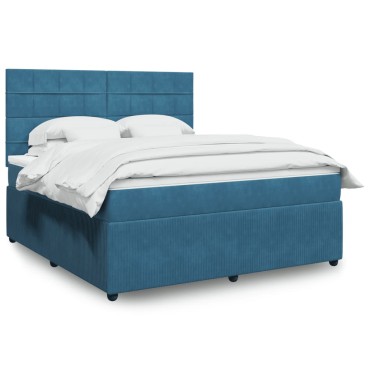vidaXL Κρεβάτι Boxspring με Στρώμα Σκούρο Μπλε 180x200 εκ. Βελούδινο