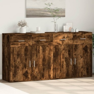 vidaXL Βοηθητικά Ντουλάπια 2 τεμ. Καπνιστή Δρυς 79x38x80cm Επεξ. Ξύλο