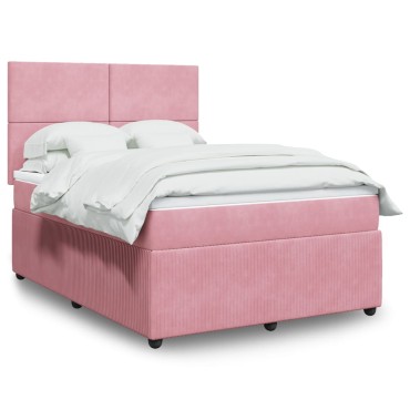 vidaXL Κρεβάτι Boxspring με Στρώμα Ροζ 160x200cm Βελούδινο 1 τεμ. - Διπλό